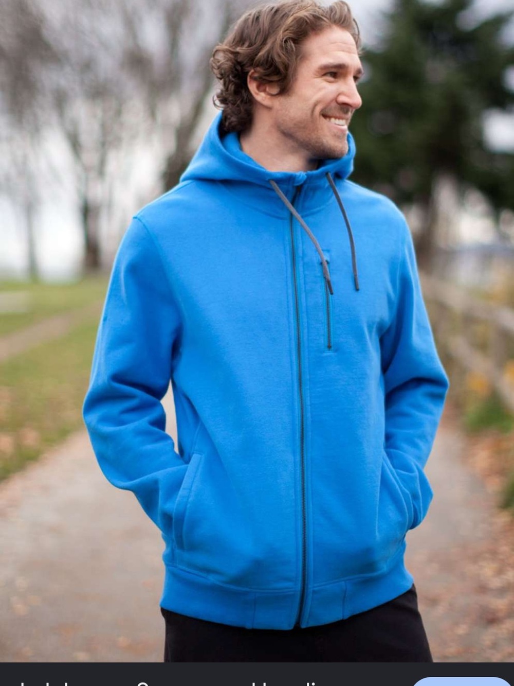 This is a vibrant turquoise blue Lululemon full-zip Sequence hoodie LG